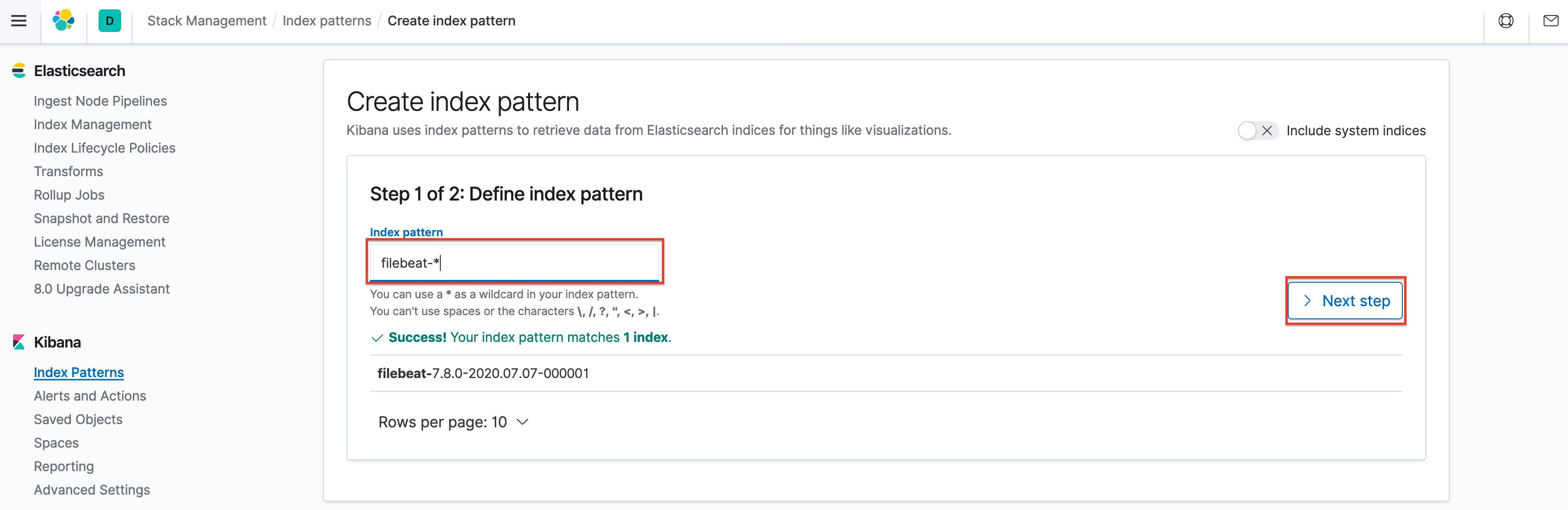 Kibana Create Index Pattern