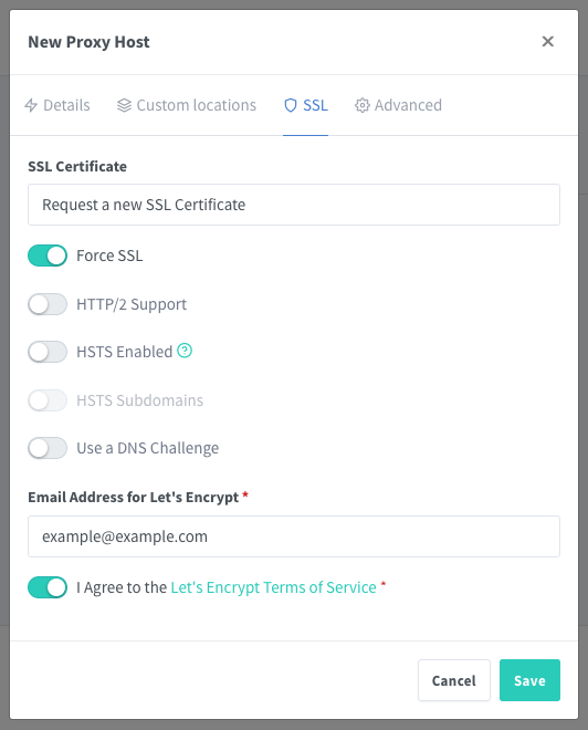 Adding an SSL certificate to a proxy host in the Nginx Proxy Manager